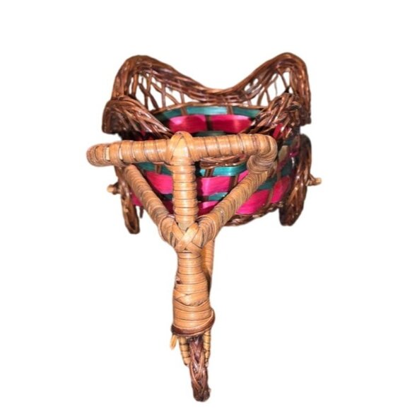 Vintage Wicker Tricycle Planter Basket With Colorful Weave Design boho cottage - Picture 6 of 9